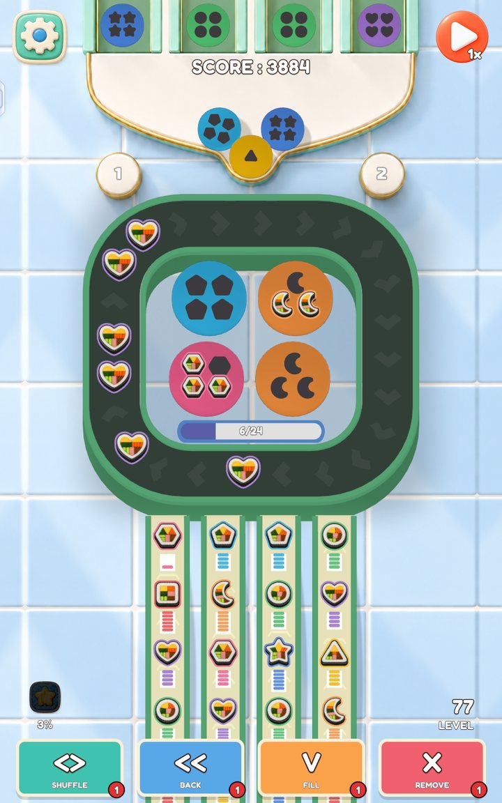 Roll Sort gameplay: mixing several piece types