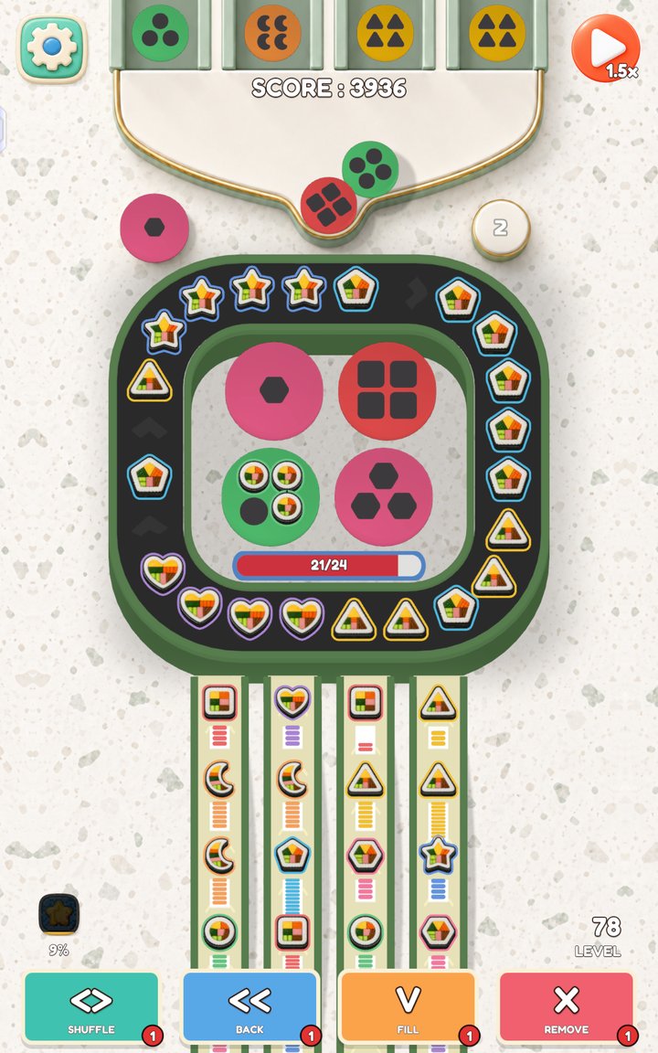 Roll Sort gameplay: a level in progress